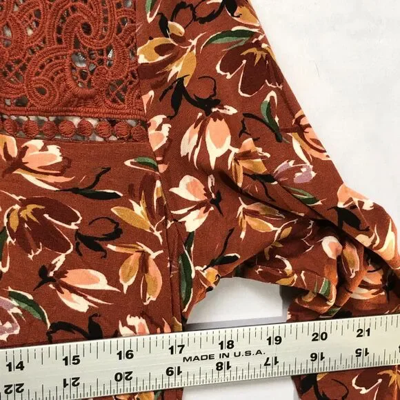 Anthropologie Daniel Rainn Darrel Crochet Yoke Knit Floral Print Top Petite M - Picture 9 of 9